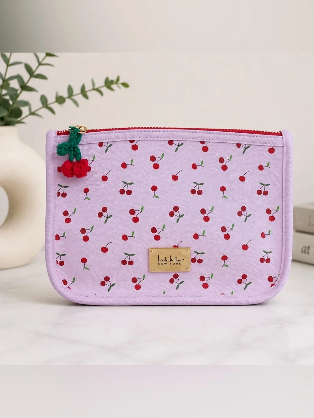 Nicole Miller Cherry Print Lavender Pouch
